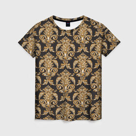 Женская футболка 3D с принтом золотые узоры в Белгороде, 100% полиэфир ( синтетическое хлопкоподобное полотно) | прямой крой, круглый вырез горловины, длина до линии бедер | versace | абстракция | версаче | золотые узоры | паттерн | текстуры | узоры