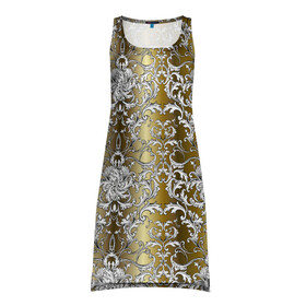 Платье-майка 3D с принтом gold & white в Белгороде, 100% полиэстер | полуприлегающий силуэт, широкие бретели, круглый вырез горловины, удлиненный подол сзади. | versace | абстракция | версаче | золотые узоры | паттерн | текстуры | узоры