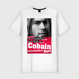 Мужская футболка хлопок Slim с принтом In memory of Kurt Cobain в Белгороде, 92% хлопок, 8% лайкра | приталенный силуэт, круглый вырез ворота, длина до линии бедра, короткий рукав | Тематика изображения на принте: cobain | grunge | kurt | kurt cobain | nirvana | грандж | кобейн | курт | курт кобейн | нирвана | рок
