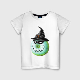 Детская футболка хлопок с принтом Ведьмина тыковка в Белгороде, 100% хлопок | круглый вырез горловины, полуприлегающий силуэт, длина до линии бедер | ведьмина тыковка | маска | тыква | улыбка | хэллоуин | шляпа