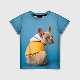 Детская футболка 3D с принтом Собачка на стиле в Белгороде, 100% гипоаллергенный полиэфир | прямой крой, круглый вырез горловины, длина до линии бедер, чуть спущенное плечо, ткань немного тянется | dog | модель | песик | позирует | собака | фотосессия