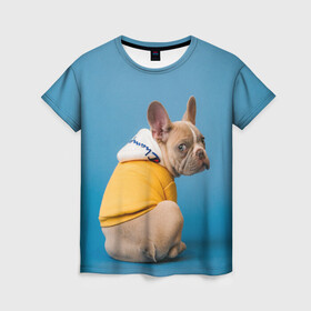 Женская футболка 3D с принтом Собачка на стиле в Белгороде, 100% полиэфир ( синтетическое хлопкоподобное полотно) | прямой крой, круглый вырез горловины, длина до линии бедер | dog | модель | песик | позирует | собака | фотосессия