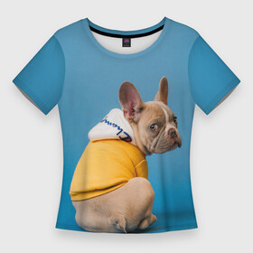 Женская футболка 3D Slim с принтом Собачка на стиле в Белгороде,  |  | dog | модель | песик | позирует | собака | фотосессия