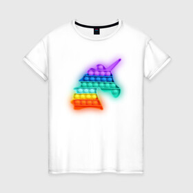 Женская футболка хлопок с принтом POP IT Единорог в Белгороде, 100% хлопок | прямой крой, круглый вырез горловины, длина до линии бедер, слегка спущенное плечо | it | minecraft | pop | unicorn | детская | детский | единорог | майнкрафт | пиксели | цветной