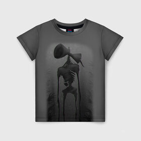 Детская футболка 3D с принтом СИРЕНОГОЛОВЫЙ GRAY в Белгороде, 100% гипоаллергенный полиэфир | прямой крой, круглый вырез горловины, длина до линии бедер, чуть спущенное плечо, ткань немного тянется | siren head | игра | монстр | сиреноголовый | существо | хоррор
