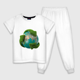 Детская пижама хлопок с принтом Чистая планета в Белгороде, 100% хлопок |  брюки и футболка прямого кроя, без карманов, на брюках мягкая резинка на поясе и по низу штанин
 | Тематика изображения на принте: зеленая планета | переработка | планета | сортировка | сортировка мусора | стрелочки | чистая планета | экология