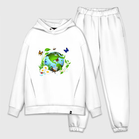 Мужской костюм хлопок OVERSIZE с принтом Чистая планета в Белгороде,  |  | бабочка | бабочки | зеленая планета | зелень | земля | листья | оса | планета | пчела | растения | ромашки | цветы | чистая планета | экология
