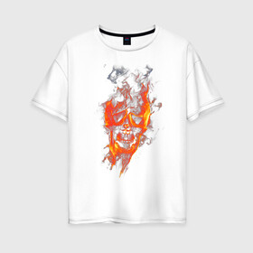 Женская футболка хлопок Oversize с принтом Предзнаменование  в Белгороде, 100% хлопок | свободный крой, круглый ворот, спущенный рукав, длина до линии бедер
 | дым | огненные очертания | огонь | очертание | череп