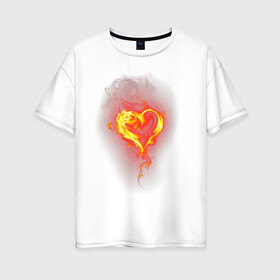 Женская футболка хлопок Oversize с принтом Пылкое сердце в Белгороде, 100% хлопок | свободный крой, круглый ворот, спущенный рукав, длина до линии бедер
 | дым | любовь | огонь | очертание | пылкое сердце | сердце