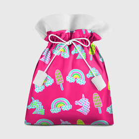 Подарочный 3D мешок с принтом pop it радуга и единорог в Белгороде, 100% полиэстер | Размер: 29*39 см | pop it | антистресс | детский | единорог | игрушка | лопать | мороженое | поп ит | пупырка | радуга | радужный | разноцветный | розовый | фуксия | шарики
