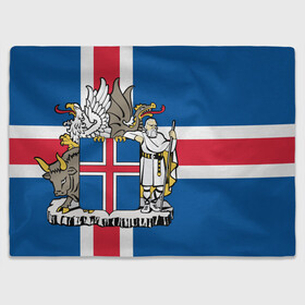 Плед 3D с принтом Флаг и Герб Исландии в Белгороде, 100% полиэстер | закругленные углы, все края обработаны. Ткань не мнется и не растягивается | бык | герб | грифон | дракон | исландии | исландия | коровы | красный | линии | орел | пастух | синий | флаг