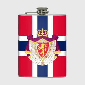 Фляга с принтом Норвегия | Флаг и герб Норвегии в Белгороде, металлический корпус | емкость 0,22 л, размер 125 х 94 мм. Виниловая наклейка запечатывается полностью | герб | герб норвегии | корона | красный | лев | линии | норвегии | норвегия | синий | топор | флаг | флаг норвегии | щит