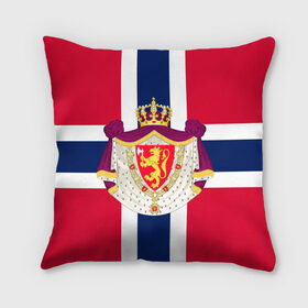 Подушка 3D с принтом Норвегия | Флаг и герб Норвегии в Белгороде, наволочка – 100% полиэстер, наполнитель – холлофайбер (легкий наполнитель, не вызывает аллергию). | состоит из подушки и наволочки. Наволочка на молнии, легко снимается для стирки | Тематика изображения на принте: герб | герб норвегии | корона | красный | лев | линии | норвегии | норвегия | синий | топор | флаг | флаг норвегии | щит
