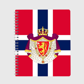 Тетрадь с принтом Норвегия | Флаг и герб Норвегии в Белгороде, 100% бумага | 48 листов, плотность листов — 60 г/м2, плотность картонной обложки — 250 г/м2. Листы скреплены сбоку удобной пружинной спиралью. Уголки страниц и обложки скругленные. Цвет линий — светло-серый
 | герб | герб норвегии | корона | красный | лев | линии | норвегии | норвегия | синий | топор | флаг | флаг норвегии | щит