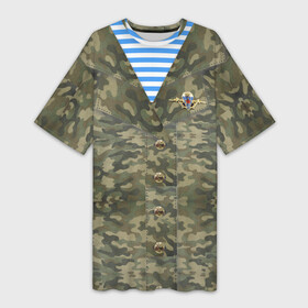 Платье-футболка 3D с принтом Комуфляж ВДВ со значком в Белгороде,  |  | вдв | военная форма | день десантника | значок вдв | камуфляж | комуфляж | никто кроме нас | символика вдв