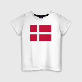 Детская футболка хлопок с принтом Дания | Флаг Дании в Белгороде, 100% хлопок | круглый вырез горловины, полуприлегающий силуэт, длина до линии бедер | Тематика изображения на принте: белый | герб | дании | дания | красный | линии | флаг