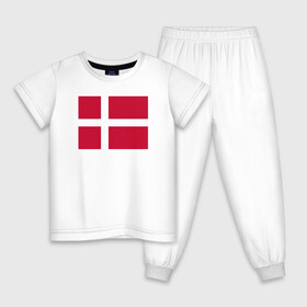 Детская пижама хлопок с принтом Дания | Флаг Дании в Белгороде, 100% хлопок |  брюки и футболка прямого кроя, без карманов, на брюках мягкая резинка на поясе и по низу штанин
 | Тематика изображения на принте: белый | герб | дании | дания | красный | линии | флаг