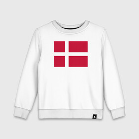 Детский свитшот хлопок с принтом Дания | Флаг Дании в Белгороде, 100% хлопок | круглый вырез горловины, эластичные манжеты, пояс и воротник | Тематика изображения на принте: белый | герб | дании | дания | красный | линии | флаг