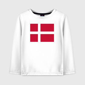 Детский лонгслив хлопок с принтом Дания | Флаг Дании в Белгороде, 100% хлопок | круглый вырез горловины, полуприлегающий силуэт, длина до линии бедер | белый | герб | дании | дания | красный | линии | флаг