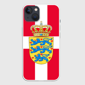 Чехол для iPhone 13 с принтом Дания | Герб и флаг Дании в Белгороде,  |  | Тематика изображения на принте: герб | дании | дания | корона | лев | львы | сердца | сердце | флаг | щит