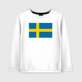 Детский лонгслив хлопок с принтом Швеция | Флаг Швеции в Белгороде, 100% хлопок | круглый вырез горловины, полуприлегающий силуэт, длина до линии бедер | герб | желтый | знак | линии | прямоугольник | символика | синий | флаг | швеции | швеция