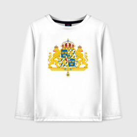 Детский лонгслив хлопок с принтом Швеция | Герб Швеции в Белгороде, 100% хлопок | круглый вырез горловины, полуприлегающий силуэт, длина до линии бедер | герб | желтый | знак | линии | прямоугольник | символика | синий | флаг | швеции | швеция