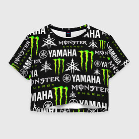 Женская футболка Crop-top 3D с принтом YAMAHA X MONSTER / SPORT в Белгороде, 100% полиэстер | круглая горловина, длина футболки до линии талии, рукава с отворотами | monster energy | motorcycle | yamaha | yzf r6 | байк | байкер | зеленый | монстер | мотоспорт | мототехника | мотоцикл | мотоциклист | скутер | энергетик. | ямаха