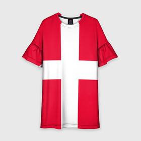 Детское платье 3D с принтом Дания | Флаг Дании в Белгороде, 100% полиэстер | прямой силуэт, чуть расширенный к низу. Круглая горловина, на рукавах — воланы | Тематика изображения на принте: белый | герб | государство | дании | дания | знак | красный | крест | линии | символика | страна | флаг