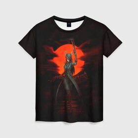 Женская футболка 3D с принтом Blood moon в Белгороде, 100% полиэфир ( синтетическое хлопкоподобное полотно) | прямой крой, круглый вырез горловины, длина до линии бедер | bloodborne | game | games | stranger | бладборн | игра | игры | соулс | странник