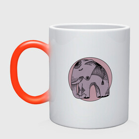 Кружка хамелеон с принтом Розовый слон в Белгороде, керамика | меняет цвет при нагревании, емкость 330 мл | Тематика изображения на принте: гравюра | графика | животные | природа | розовый | слон