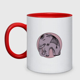 Кружка двухцветная с принтом Розовый слон в Белгороде, керамика | объем — 330 мл, диаметр — 80 мм. Цветная ручка и кайма сверху, в некоторых цветах — вся внутренняя часть | гравюра | графика | животные | природа | розовый | слон