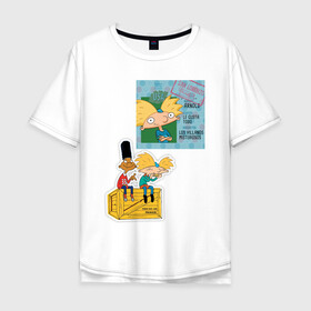 Мужская футболка хлопок Oversize с принтом HEY ARNOLD! II в Белгороде, 100% хлопок | свободный крой, круглый ворот, “спинка” длиннее передней части | animation | kids | school | мультфильмы | приключения | школа