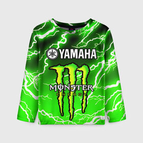 Детский лонгслив 3D с принтом YAMAHA X MONSTER / SPORT в Белгороде, 100% полиэстер | длинные рукава, круглый вырез горловины, полуприлегающий силуэт
 | monster energy | motorcycle | yamaha | yzf r6 | байк | байкер | зеленый | монстер | мотоспорт | мототехника | мотоцикл | мотоциклист | скутер | энергетик. | ямаха