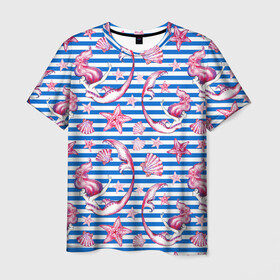 Мужская футболка 3D с принтом Танцующие русалки в Белгороде, 100% полиэфир | прямой крой, круглый вырез горловины, длина до линии бедер | лето | море | морские | морские звезды | морской стиль | пляж | полоски | ракушки | русалки | сказка | танец | танцующие | тельняшка