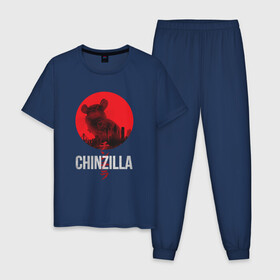 Мужская пижама хлопок с принтом Chinzilla white в Белгороде, 100% хлопок | брюки и футболка прямого кроя, без карманов, на брюках мягкая резинка на поясе и по низу штанин
 | chinchilla | chinzilla | чинзилла | шинзилла | шиншилла