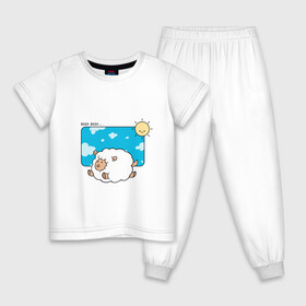 Детская пижама хлопок с принтом счастливая овца в Белгороде, 100% хлопок |  брюки и футболка прямого кроя, без карманов, на брюках мягкая резинка на поясе и по низу штанин
 | Тематика изображения на принте: весело | для детей | мечтатель | овцы | оставаться дома | поле | прыжок | солнечный | спать | счастливый