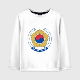 Детский лонгслив хлопок с принтом Корея | Корейский герб в Белгороде, 100% хлопок | круглый вырез горловины, полуприлегающий силуэт, длина до линии бедер | буква | герб | знак | иероглифы | корейский | корейский герб | корейский флаг | корея | символ | символы | флаг | флаг кореи | эмблема | эмблемма