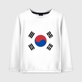 Детский лонгслив хлопок с принтом Корея | Корейский флаг в Белгороде, 100% хлопок | круглый вырез горловины, полуприлегающий силуэт, длина до линии бедер | буква | герб | знак | иероглифы | корейский | корейский флаг | корея | символ | символы | флаг | флаг кореи | эмблема | эмблемма