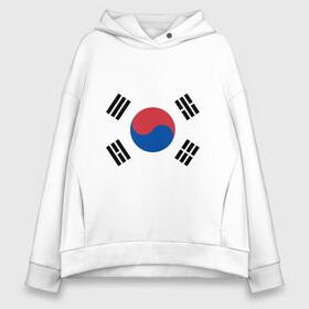Женское худи Oversize хлопок с принтом Корея | Корейский флаг в Белгороде, френч-терри — 70% хлопок, 30% полиэстер. Мягкий теплый начес внутри —100% хлопок | боковые карманы, эластичные манжеты и нижняя кромка, капюшон на магнитной кнопке | буква | герб | знак | иероглифы | корейский | корейский флаг | корея | символ | символы | флаг | флаг кореи | эмблема | эмблемма
