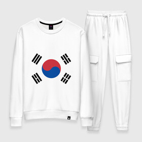 Женский костюм хлопок с принтом Корея | Корейский флаг в Белгороде, 100% хлопок | на свитшоте круглая горловина, мягкая резинка по низу. Брюки заужены к низу, на них два вида карманов: два 