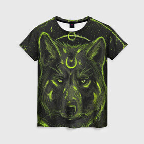 Женская футболка 3D с принтом Эзотерический Волк в Белгороде, 100% полиэфир ( синтетическое хлопкоподобное полотно) | прямой крой, круглый вырез горловины, длина до линии бедер | волк | красивый волк | рисунок | эзотерика | эзотерический волк