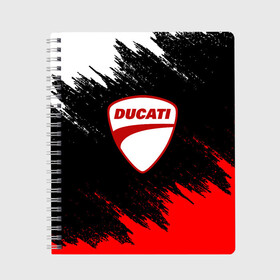 Тетрадь с принтом DUCATI | ДУКАТИ БРЫЗГИ в Белгороде, 100% бумага | 48 листов, плотность листов — 60 г/м2, плотность картонной обложки — 250 г/м2. Листы скреплены сбоку удобной пружинной спиралью. Уголки страниц и обложки скругленные. Цвет линий — светло-серый
 | ducati | moto | motocycle | racing | sport | дукати | мото | мотоспорт | мотоцикл | рейсинг | спорт