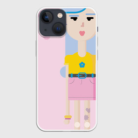 Чехол для iPhone 13 mini с принтом Девочка с напитком в Белгороде,  |  | девочка | лето | напиток | розовая юбка | синие волосы