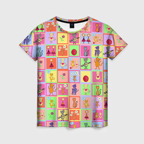 Женская футболка 3D с принтом Хороший день в Белгороде, 100% полиэфир ( синтетическое хлопкоподобное полотно) | прямой крой, круглый вырез горловины, длина до линии бедер | девочки | дружба | котики | разноцветный | рыбка | счастье | узор | цветочный | шарики