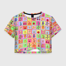 Женская футболка Crop-top 3D с принтом Хороший день в Белгороде, 100% полиэстер | круглая горловина, длина футболки до линии талии, рукава с отворотами | девочки | дружба | котики | разноцветный | рыбка | счастье | узор | цветочный | шарики