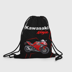 Рюкзак-мешок 3D с принтом KAWASAKI NINJA /  КАВАСАКИ в Белгороде, 100% полиэстер | плотность ткани — 200 г/м2, размер — 35 х 45 см; лямки — толстые шнурки, застежка на шнуровке, без карманов и подкладки | kawasaki | motorcycle | motosport | ninja | racing | speed | sport | байк | гонки | двигатель | кавасаки | мото | мотокросс | мотоспорт | мототриал | мотоцикл | нинзя. | скорость | спорт