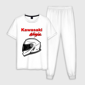 Мужская пижама хлопок с принтом KAWASAKI NINJA / КАВАСАКИ в Белгороде, 100% хлопок | брюки и футболка прямого кроя, без карманов, на брюках мягкая резинка на поясе и по низу штанин
 | Тематика изображения на принте: kawasaki | motorcycle | motosport | ninja | racing | speed | sport | байк | гонки | двигатель | кавасаки | мото | мотокросс | мотоспорт | мототриал | мотоцикл | нинзя. | скорость | спорт