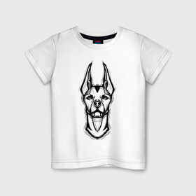 Детская футболка хлопок с принтом Доберман в Белгороде, 100% хлопок | круглый вырез горловины, полуприлегающий силуэт, длина до линии бедер | Тематика изображения на принте: doberman | dog | бойцовская | доберман | собака | собаки