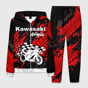 Мужской костюм 3D с принтом KAWASAKI NINJA / КАВАСАКИ в Белгороде, 100% полиэстер | Манжеты и пояс оформлены тканевой резинкой, двухслойный капюшон со шнурком для регулировки, карманы спереди | kawasaki | motorcycle | motosport | ninja | racing | speed | sport | байк | гонки | двигатель | кавасаки | мото | мотокросс | мотоспорт | мототриал | мотоцикл | нинзя. | скорость | спорт