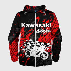 Мужская ветровка 3D с принтом KAWASAKI NINJA / КАВАСАКИ в Белгороде, 100% полиэстер | подол и капюшон оформлены резинкой с фиксаторами, два кармана без застежек по бокам, один потайной карман на груди | kawasaki | motorcycle | motosport | ninja | racing | speed | sport | байк | гонки | двигатель | кавасаки | мото | мотокросс | мотоспорт | мототриал | мотоцикл | нинзя. | скорость | спорт